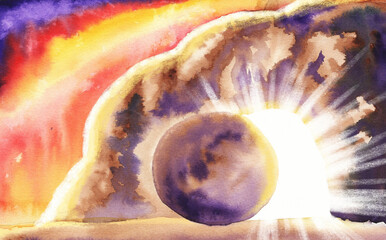 Watercolor easter illustration. Empty tomb for Jesus Christ is risen. - obrazy, fototapety, plakaty