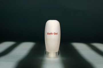 close up bath gel. bath gel on small bottle for travelling