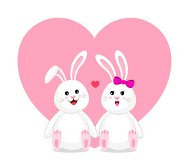 Cute cartoon bunny boy and girl. Happy valentine concept. Cartoon character design. Vector illustration.