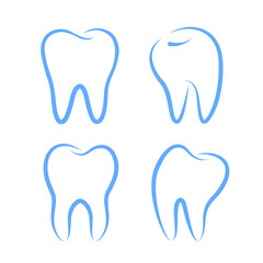 Tooth line art icon set. Dental care concept. Vector illustration.