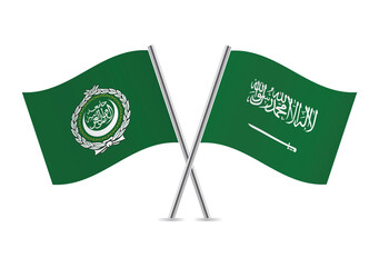 Arab League and Saudi Arabia flags. Arab League and Saudi Arabian flags isolated on white background. Vector illustration.