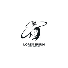 The logo concept of a silhouette of a young woman face wearing a hat with a floral print is suitable for your business company icon in the fields of fashion, cosmetics, beauty spa and others
