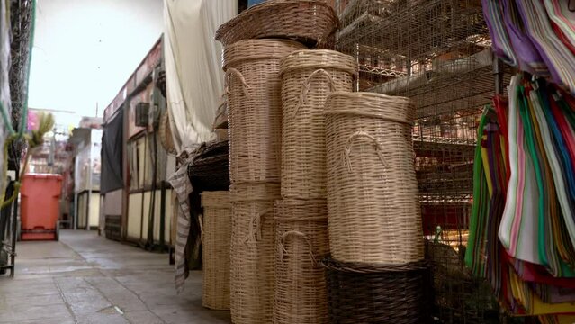 Handmade straw baskets for sale at the gift shop 