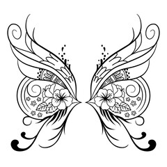 幻の蝶を求めて。
ハイビスカス柄の蝶のベクターイラスト。
白黒シルエット。