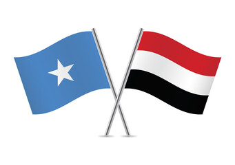 Somalia and Yemen flags. Somali and Yemeni flags isolated on white background. Vector illustration.