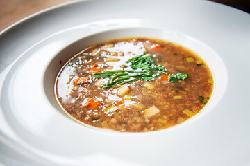 Delicious homemade traditional polish soup cooked with lentils and vegetables