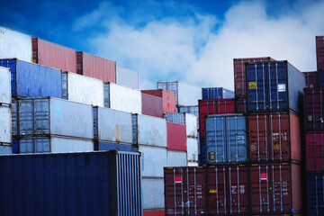 Fototapeta premium Container stacks in container yard view of transport and industry