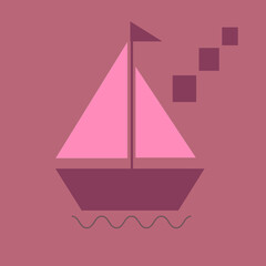 Picture of a boat on a pink. Can be used to design ceramic tiles.