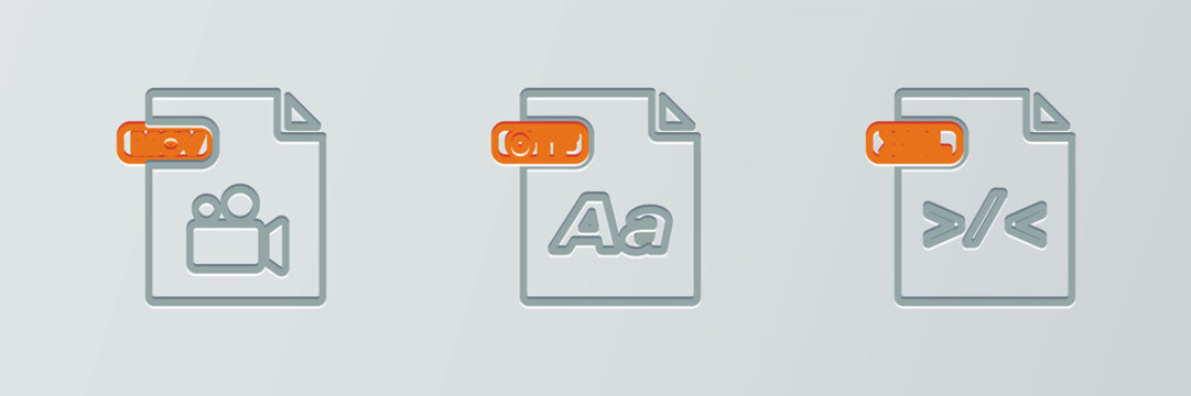 Set line XSL file document, MOV and OTF icon. Vector