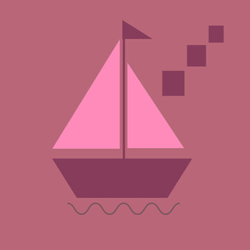 Picture of a boat on a pink. Can be used to design ceramic tiles.