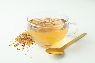 Concept of hot drink with buckwheat tea