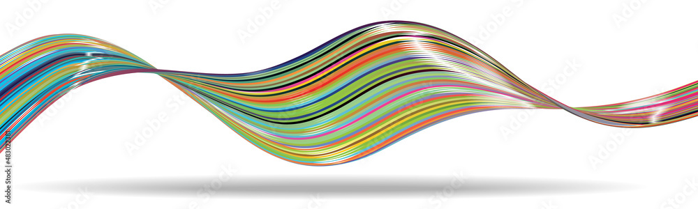 Wall mural 3d shine swirl colorful wave on white background. abstract vector design element