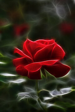 Fractal image of exquisite red rose in the garden