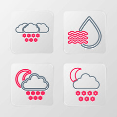 Set line Cloud with snow and moon, Water drop percentage and icon. Vector