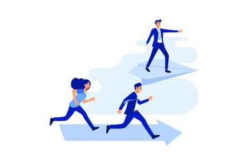 Fototapeta premium Businessman flying forward with a speed paper plane flat vector illustration 