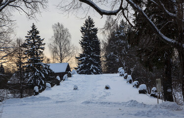 Stone bridge in the Vasilevo Museum. Tver region. Russia