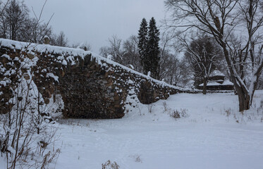 Stone bridge in the Vasilevo Museum. Tver region. Russia