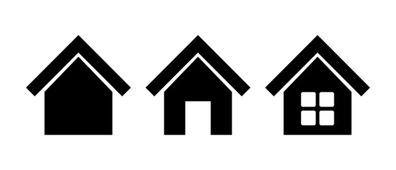 Set of silhouette icons of a house with door and windows. Vector.