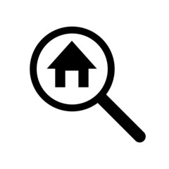 A house icon in a magnifying glass. House inspection. Vector.