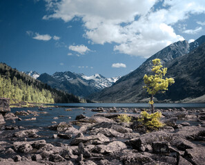 Landscape of Multinsky mountain lake in Altay