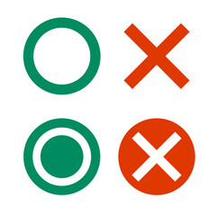 Circle and cross icon set. Correct and incorrect answers. Vectors.