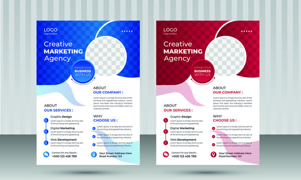 Modern Corporate Business Flyer Design Vector Template with two color Blue and Red