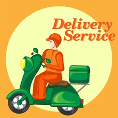 Fast and free delivery by scooter. Vector cartoon illustration. Food service.Courier on a moped. delivery service ..