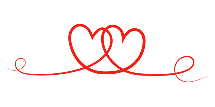 Two beautiful hearts in love in one line, hugging hearts