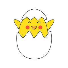 Vector image of cute Easter chicken on white background.