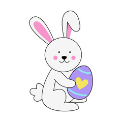 Vector image of cute Easter rabbit holding an egg.