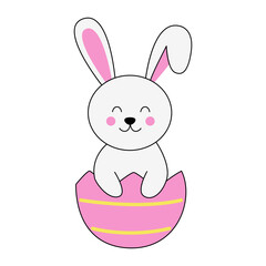 Vector image of cute Easter rabbit sitting in egg.