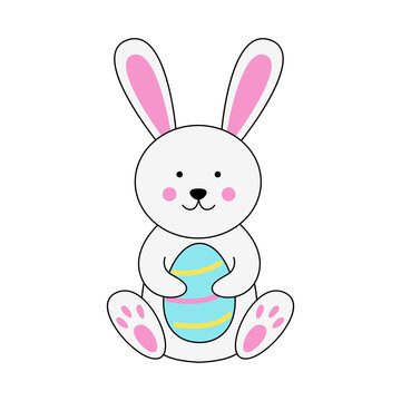 Vector image of cute Easter rabbit holding an egg.