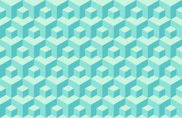 Abstracte isometrische achtergrond van kleine en grote turquoise gekleurde kubussen. Vector geometrisch patroon