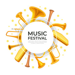 Music festival banner. Live classical music concert poster, invitation flyer vector illustration