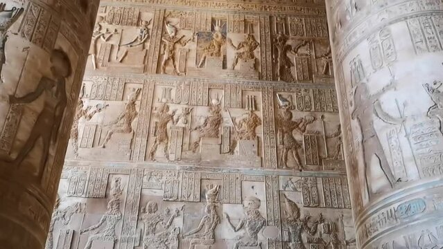 Beautiful interior of the Temple of Dendera or the Temple of Hathor. Egypt