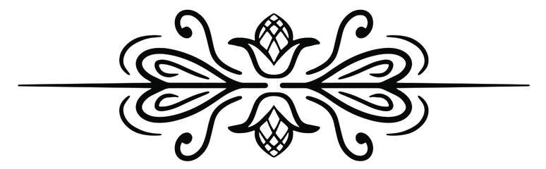 Calligraphy ornament line. Calligraphic text divider, border, separator decor design. Antique vintage victorian elegant decoration element. Filigree frame ornament line. Hand drawn vector illustration