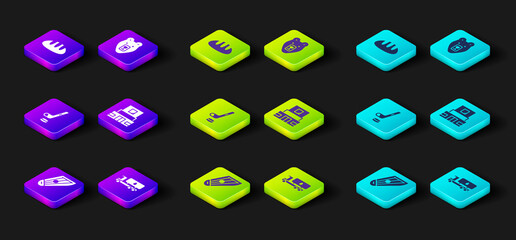 Set Kankles, Tanker truck, Ice hockey stick and puck, Mausoleum of Lenin, Bear head and Bread loaf icon. Vector