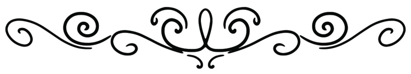 Calligraphy ornament line. Calligraphic text divider, border, separator decor design. Antique vintage victorian elegant decoration element. Filigree frame ornament line. Hand drawn vector illustration