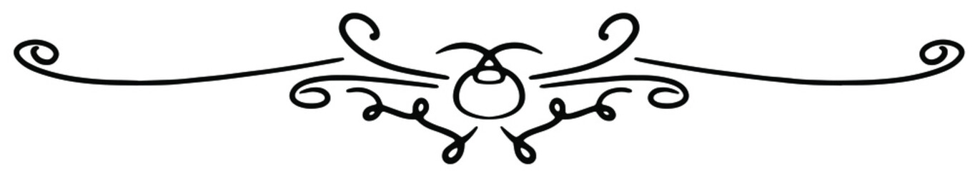 Calligraphy ornament line. Calligraphic text divider, border, separator decor design. Antique vintage victorian elegant decoration element. Filigree frame ornament line. Hand drawn vector illustration