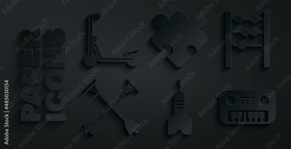 Canvas Prints set dart arrow, abacus, arrow with sucker tip, toy piano, puzzle pieces toy and scooter icon. vector