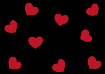 Abstract art background black color with red heart shape for Valentine's day. Pattern with love symbol.
