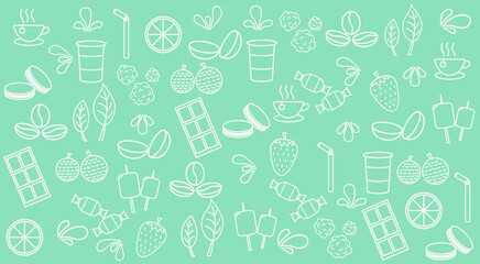Drink symbols pattern illustration vector grey outline blue background editable.
