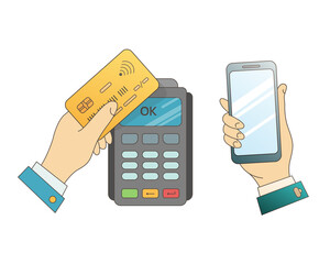 Mobile phone in hand and successful payment via the terminal.