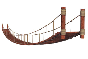 Wooden Suspension Bridge on white background 3D illustration