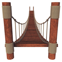 Wooden Suspension Bridge on white background 3D illustration