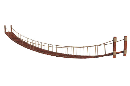 Fototapeta Wooden Suspension Bridge on white background 3D illustration
