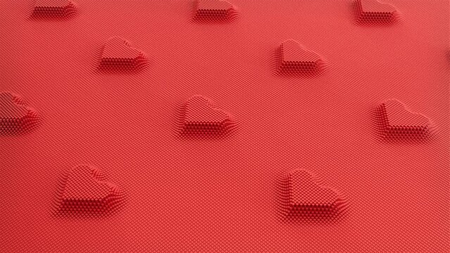Abstract looped 3d background of red hearts and cups for Valentine's Day