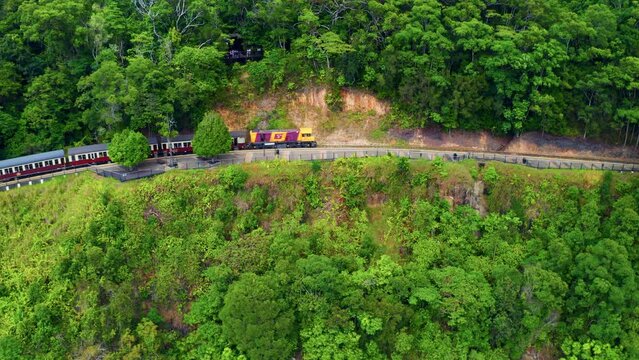 Aerial View Of Kuranda Railway In Australia - drone shot