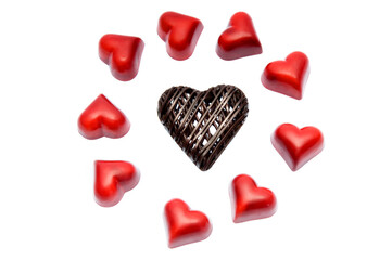 Chocolate Hearts Around A Bigger Black Heart on White