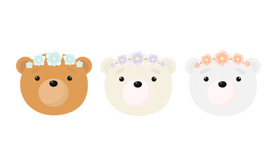 Vector set with cute bear. Illustration in cartoon style. Good for baby shower invitations, birthday cards, stickers, prints etc.